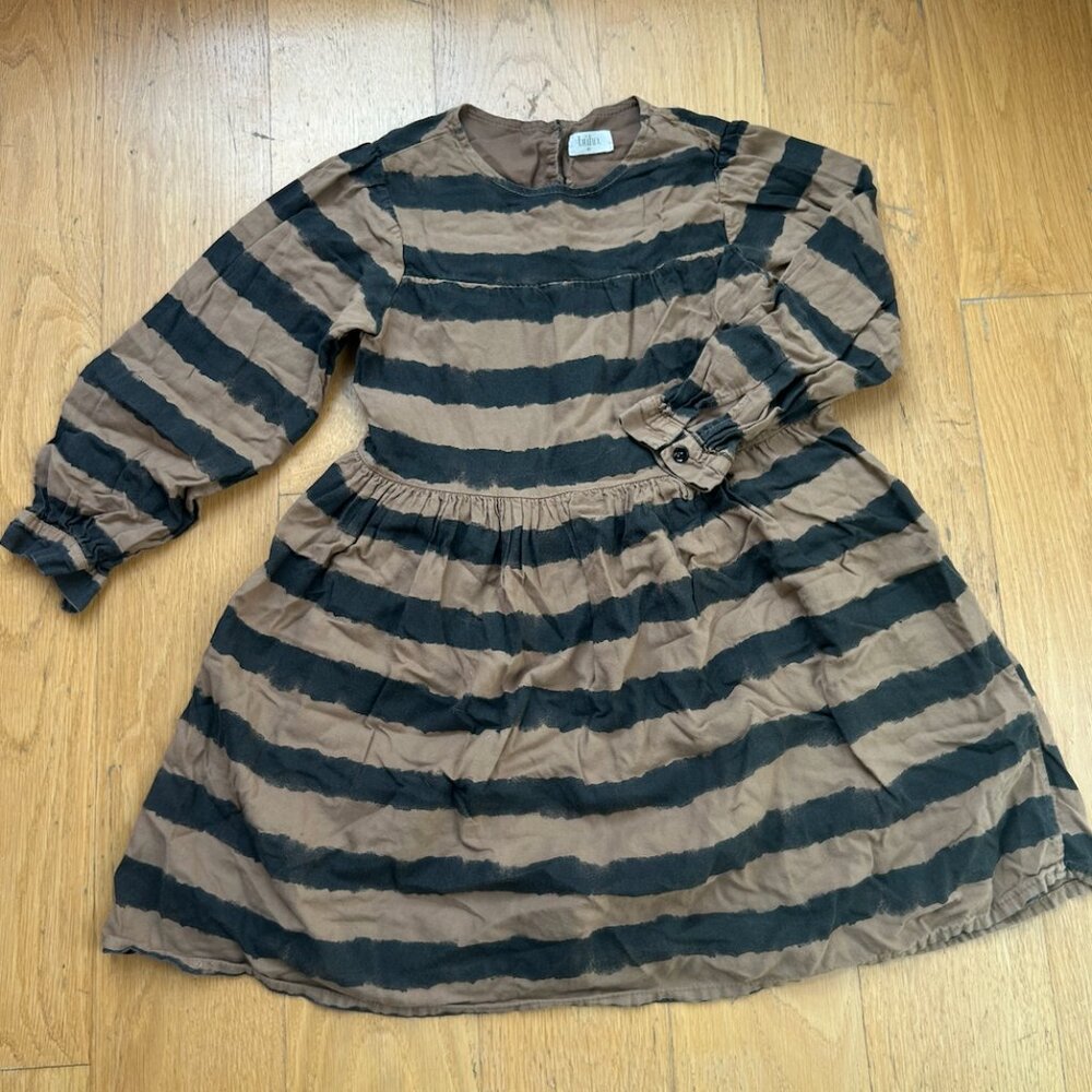 Buho Kids Brown and Black Striped Long Sleeve Dress